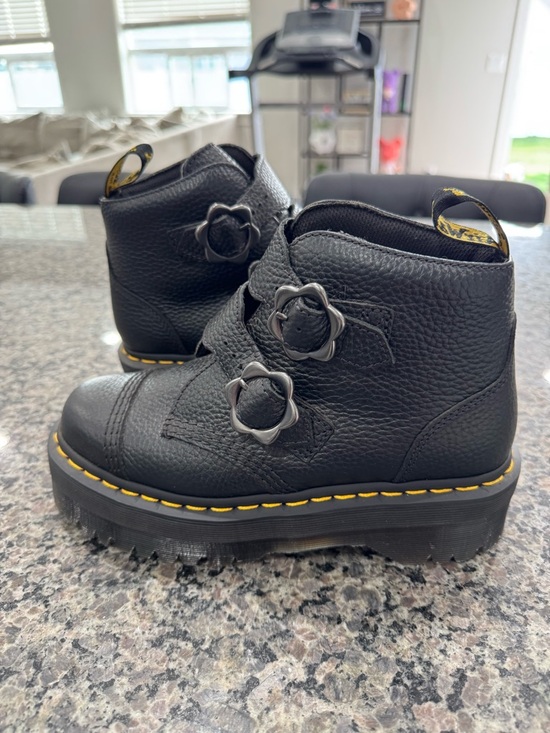 Dr. Martens Shoes - Dr. Martens Black Leather Ankle Boots with Yellow Welt Stitch size 7